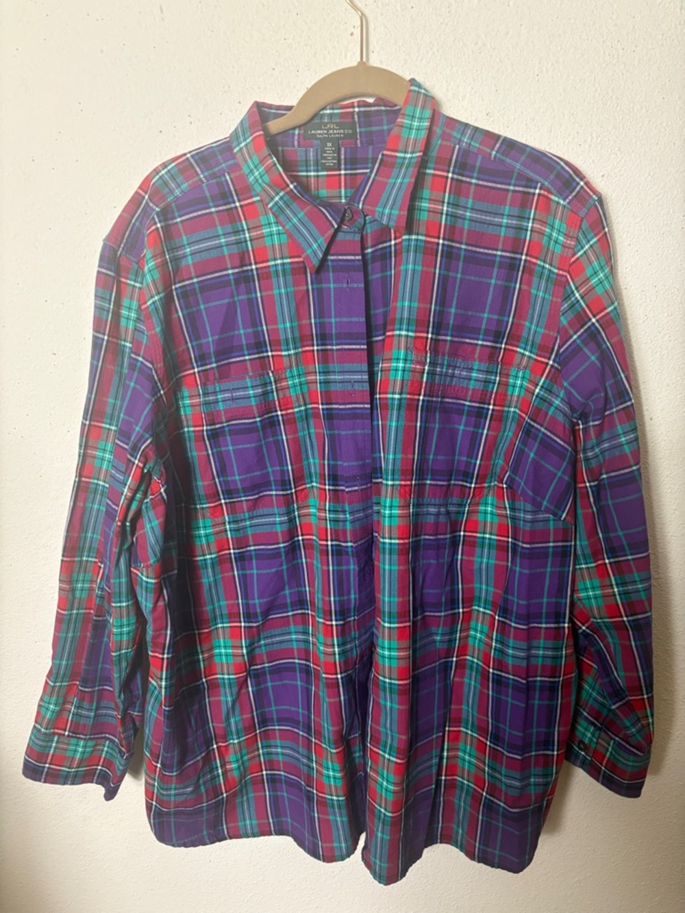 LRL Ralph Lauren Jeans Co  3X Plaid Multicolor Button Up Shirt Pocket
